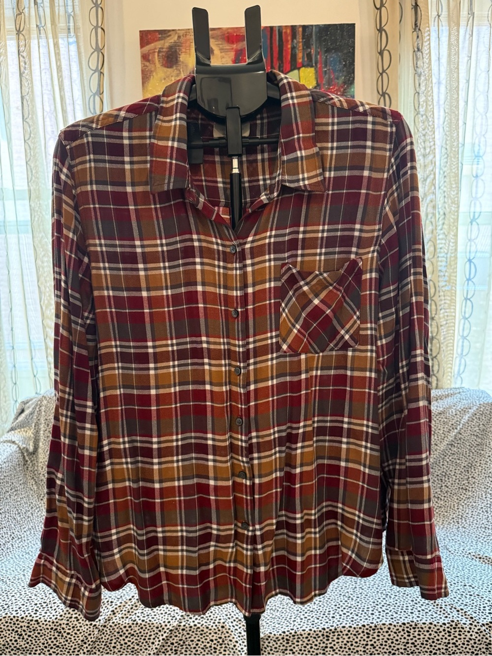 Lucky Brand Red and Brown Plaid Button-Down Shirt